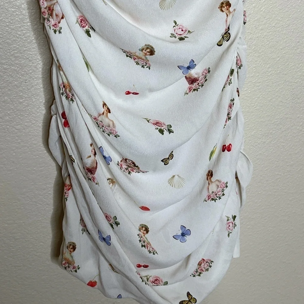 WeWoreWhat Ronnie Ruched Mini Dress Garden Ladies Print White S